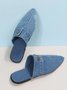 Plus Size Denim Button Decor Point Toe Flat Mules