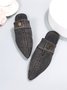 Plus Size Denim Button Decor Point Toe Flat Mules