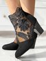 Lace Split Joint Chunky Heel Sandals Boots with Back Zip