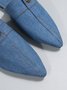 Plus Size Denim Button Decor Point Toe Flat Mules