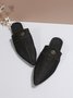 Plus Size Denim Button Decor Point Toe Flat Mules