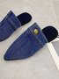 Plus Size Denim Button Decor Point Toe Flat Mules