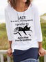 Women Casual Cat and Letter Graphic Crew Neck Long Sleeve Top