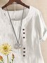 Floral Summer Buttoned Daily Short sleeve Crew Neck Linen Top