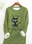 Loose Cat Casual Crew Neck Text Letter T-Shirt