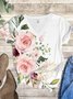 Women Floral Summer Vacation V-Neck Short Sleeve T-shirt