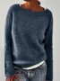 Women Solid Long Sleeve Crew Neck Casual Acrylic Sweater
