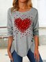 Casual Heart/Cordate Crew Neck Buttoned Loose T-Shirt