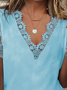 V Neck Casual Regular Fit Plain Lace T-Shirt