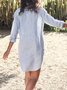 Women Long Sleeve Striped Shirt Dress V Neck Long Sleeve Loose Casual with Pockets Front Button