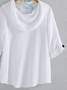 Women Casual Daily Cowl Neckline Half sleeve Buttons Plain Linen Tunic Top