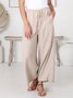 Solid Basic Drawstring Waist Pockets Casual Linen Ankle Pants