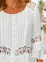 Women Casual Plain Lace Three Quarter Sleeve Spring Daily Crew Neck Blouse