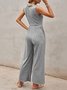 Plain Casual Knitted Crew Neck Jumpsuit & Romper