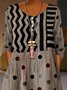 Women's Long Sleeve V-Neck Two-piece Striped Polka Dot Maxi Dress