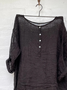 Plain Lightweight Three Quarter Sleeve Button Cotton And Linen Casual Loose Blouse