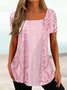 Women Pink Summer Lace Daily Square Neck Elegant Tunic