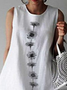 Crew Neck Casual Floral Summer Cotton And Linen Sleeveless Dress