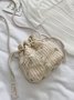 Floral Embroidery Woven Bucket Bag