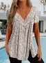 Floral Regular Fit Casual V Neck T-Shirt