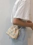 Floral Embroidery Woven Bucket Bag