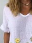 V Neck Cotton Casual Floral Shirt