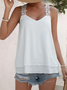 Women Casual Plain Summer Loose Sleeveless V Neck Lace Tank Top