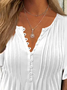 Women Basic V Neck Ruched Buttoned Flowy Short Sleeve Casual Pockets Summer Dress