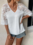 Casual Plain Summer Loose Lace Half sleeve V Neck T-Shirt