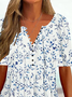 Women Casual Floral V Neck Button Summer Short sleeve Tunic