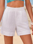 Summer White Elastic Waist Casual Cotton And Linen Shorts