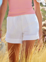 Summer White Elastic Waist Casual Cotton And Linen Shorts