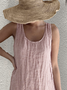 Sleeveless Crew Neck Plain Summer Vacation Cotton And Linen Casual Loose Dress