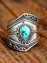 Ethnic Silver Distressed Natural Turquoise Ring Everyday Vintage Jewelry