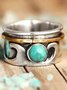 Silver Ocean Motif Natural Turquoise Ring Boho Ethnic Women's Jewelry
