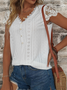 Women Casual Plain Loose V Neck Lace Button Short Sleeve Summer T-Shirt