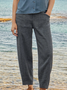 Casual Cotton And Linen Plain Ankle Pants with Pockets