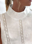 Women Hollow Out Lace Turtleneck White Sleeveless Cotton And Linen Tank Top