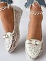 Elegant Applique Bowknot Decor Lace Split Joint Flat Shoes