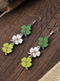 St. Patrick Green Four Leaf Clover Wooden Earrings Female Party Holiday Jewelry
