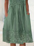 Women Elegant Lace Pockets Crew Neck Short sleeve Loose Green Dress