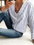 Women Striped Casual V Neck Loose Long Sleeve Blouse