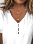 Plain V Neck Buckle Simple T-Shirt