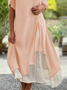 Summer Plain V Neck Button Loose Short sleeve Linen Dress