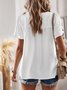 Hollow Out Lace Plain Crew Neck Loose Short Sleeve Summer Tunic Top