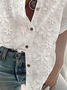 Women Elegant Floral Lace Plain Buttoned Down Cotton Linen Long Sleeve Blouse