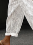 Women Elegant Lace Loose Casual Pockets Drawstring Waist White Linen Pants