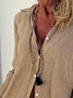 Women Casual Khaki Shirt Collar Button Down Linen Breathable Long Sleeve Blouse