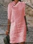 Women‘s Cotton Linen Dress Shirt Dress Casual Dress Shift Dress Midi Dress Cotton Blend Fashion Basic Outdoor Daily Vacation Stand Collar Button Half Sleeve Summer Spring 2024 Plain