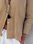 Women Casual Khaki Shirt Collar Button Down Linen Breathable Long Sleeve Blouse